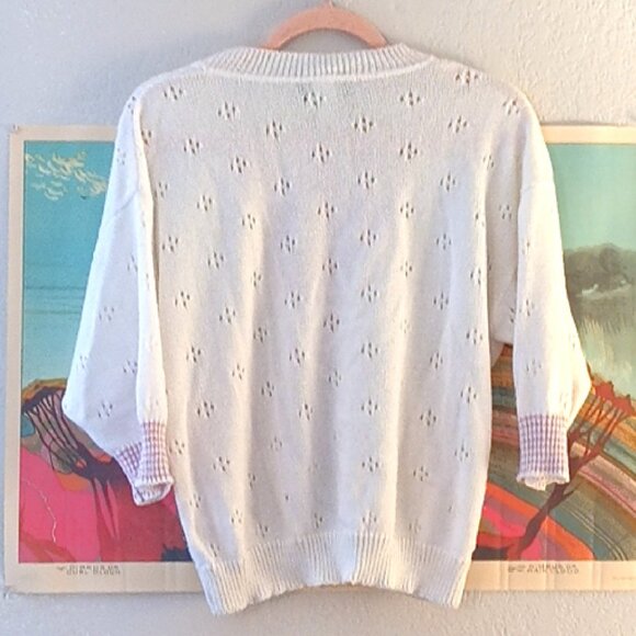 Vintage 80's Mademoiselle White & Pink Knit Sweater Size Medium - Picture 5 of 5